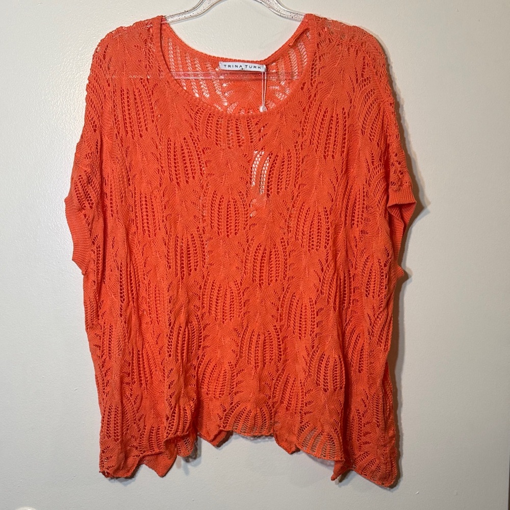 NWT! Trina Turk Bright Orange Openwork Knit Pullover